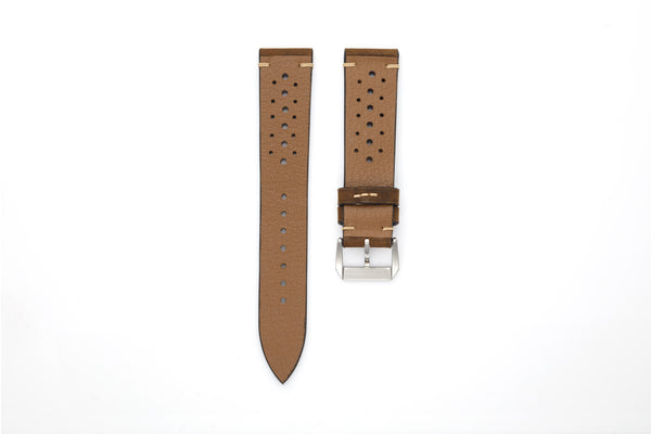 Perforated Racing Leather Strap 20mm - Vintage Brown